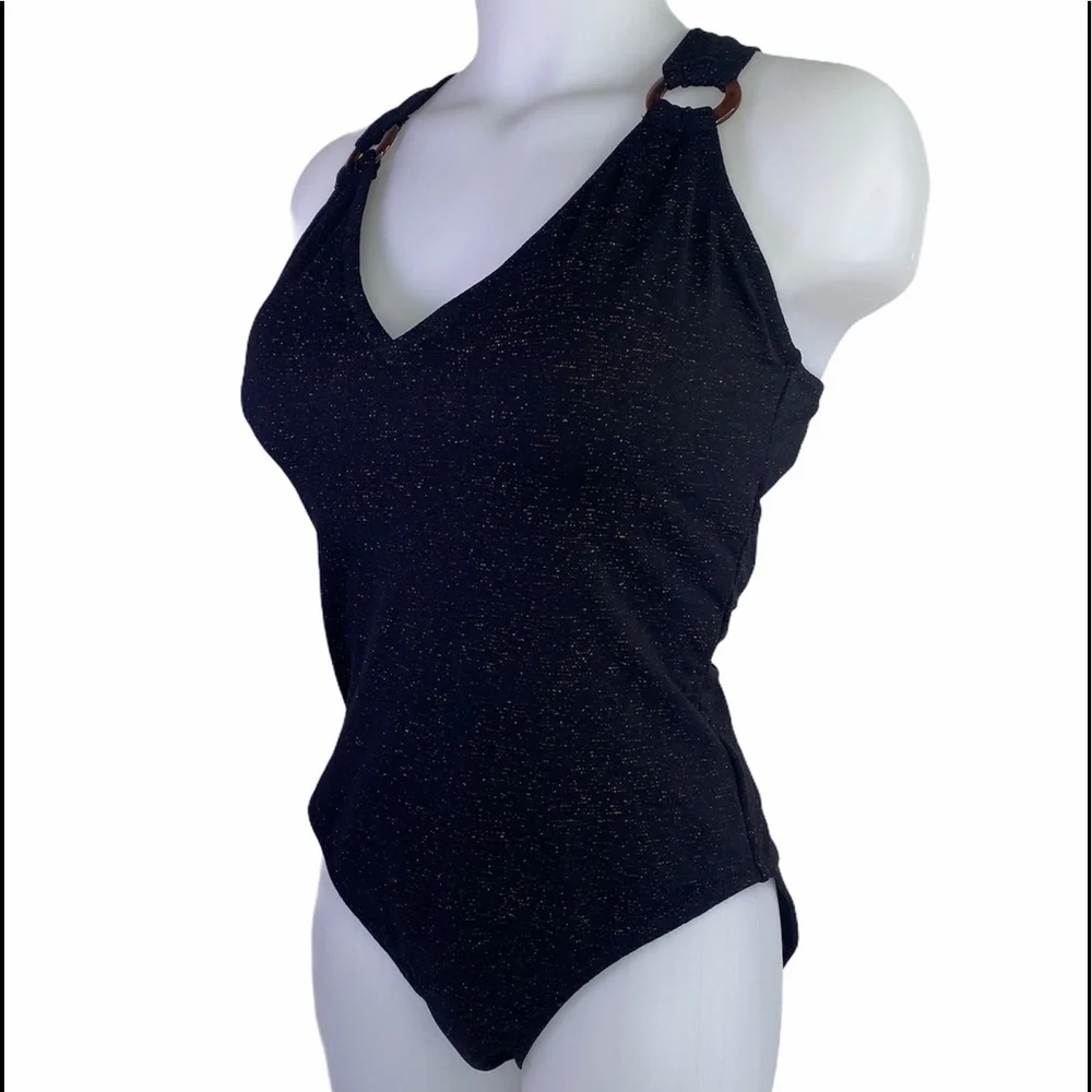 JESSICA Simpson Black Shimmering 1 Piece Swimsuit